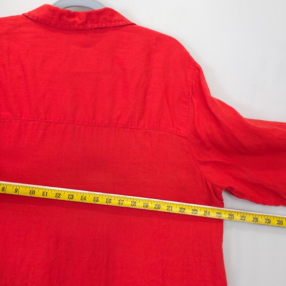 Tahari Linen Tunic Top Shirt Red 3/4 Sleeve Collared Button Side Women 2X - Picture 6 of 8
